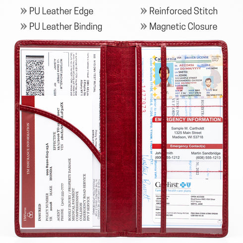 CANOPUS Big Red Car Registration and Insurance Holder, PU Leather Card Holder, Vehicle Glove Box Organizer for Auto, SUV, Truck